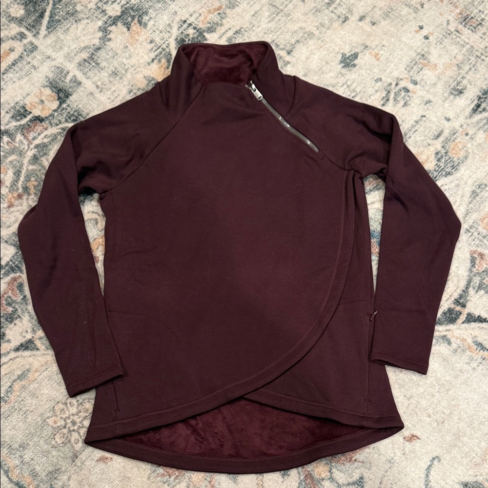 Athleta Maroon Asymmetrical Zip Pullover